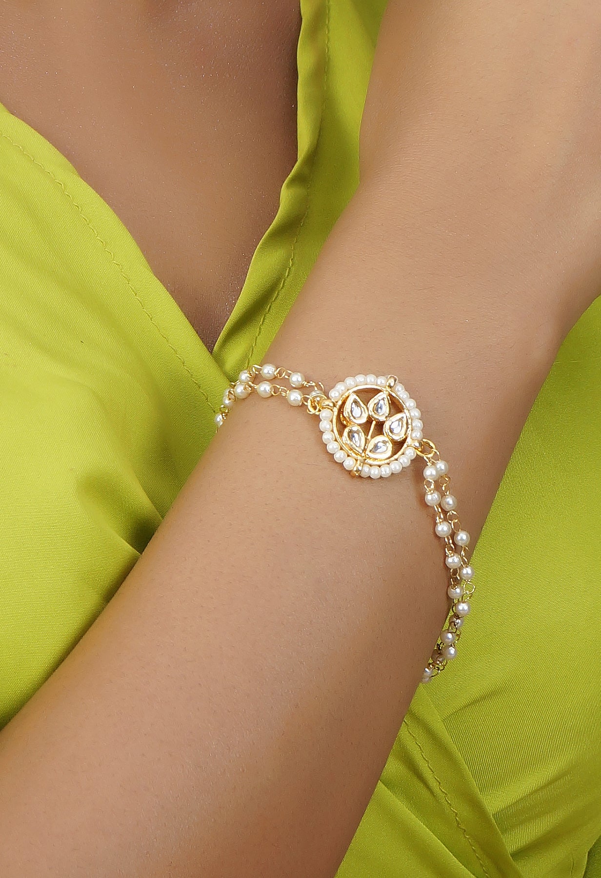 Classic Gold Tone Kundan Inspired Pearl Bracelet