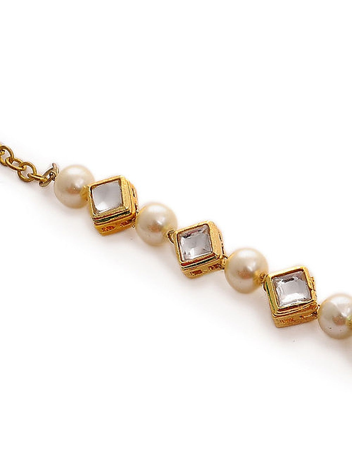 White Gold Tone Kundan Inspired Pearl Bracelet