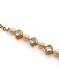 White Gold Tone Kundan Inspired Pearl Bracelet