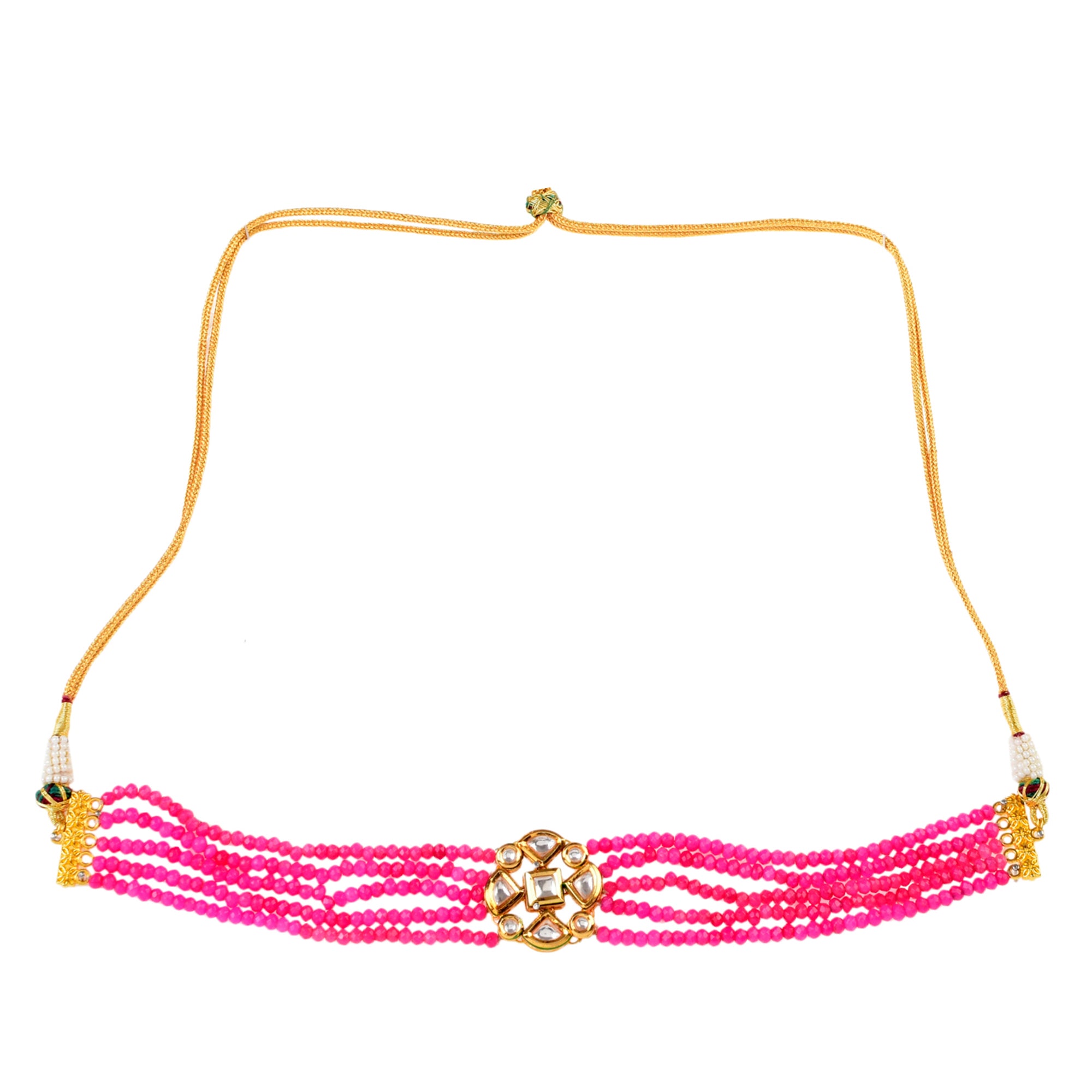Pink Gold Tone Kundan Beaded Choker Necklace