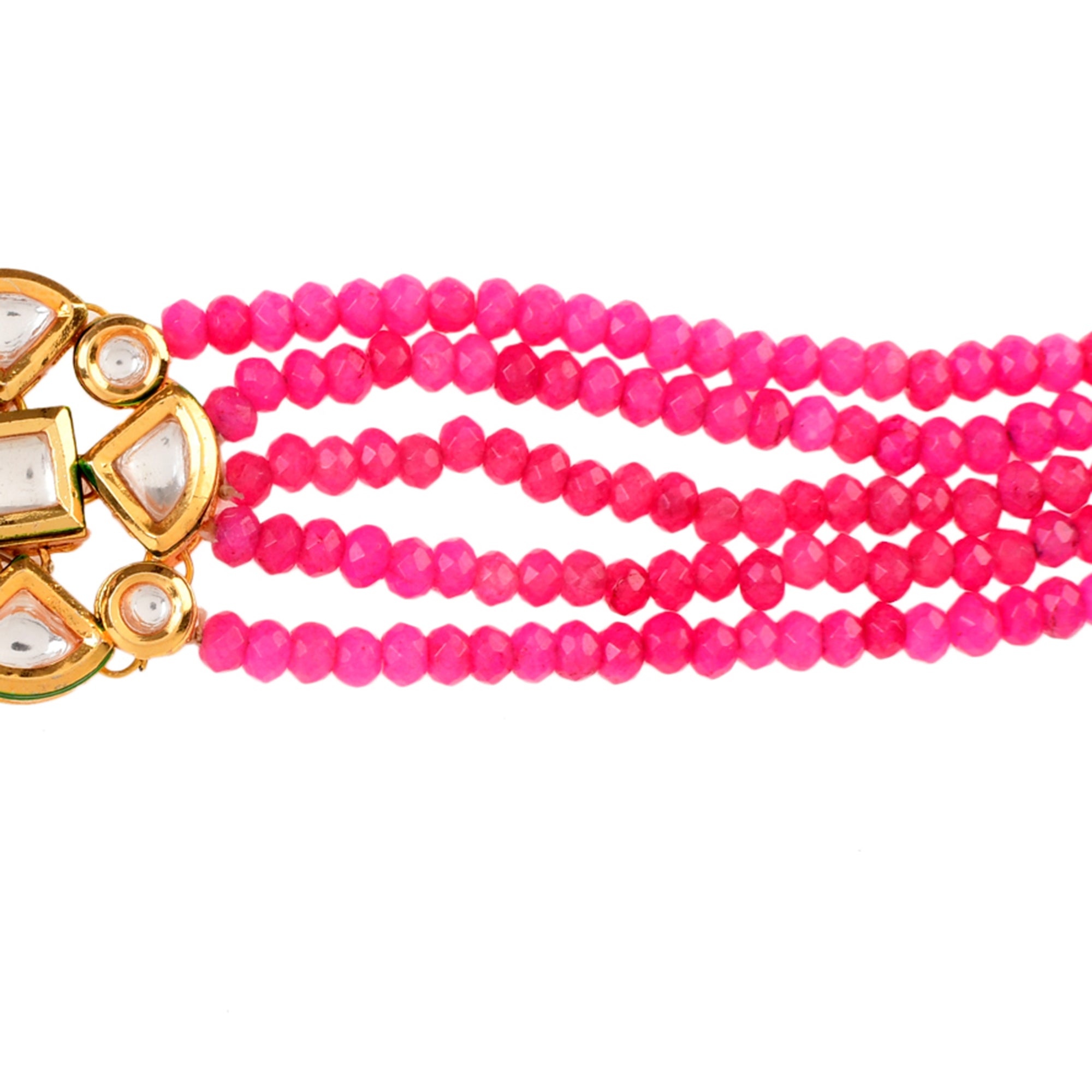 Pink Gold Tone Kundan Beaded Choker Necklace