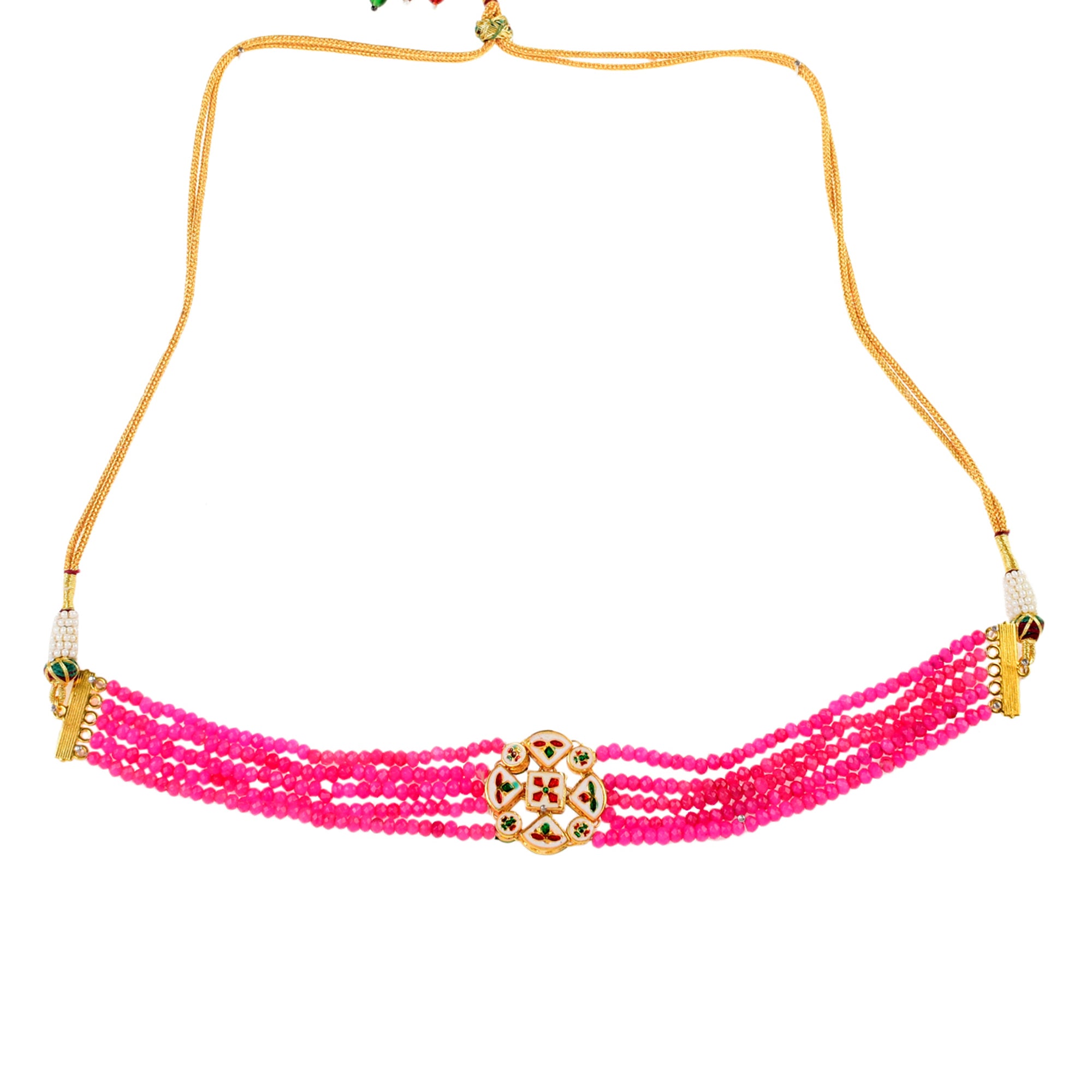 Pink Gold Tone Kundan Beaded Choker Necklace