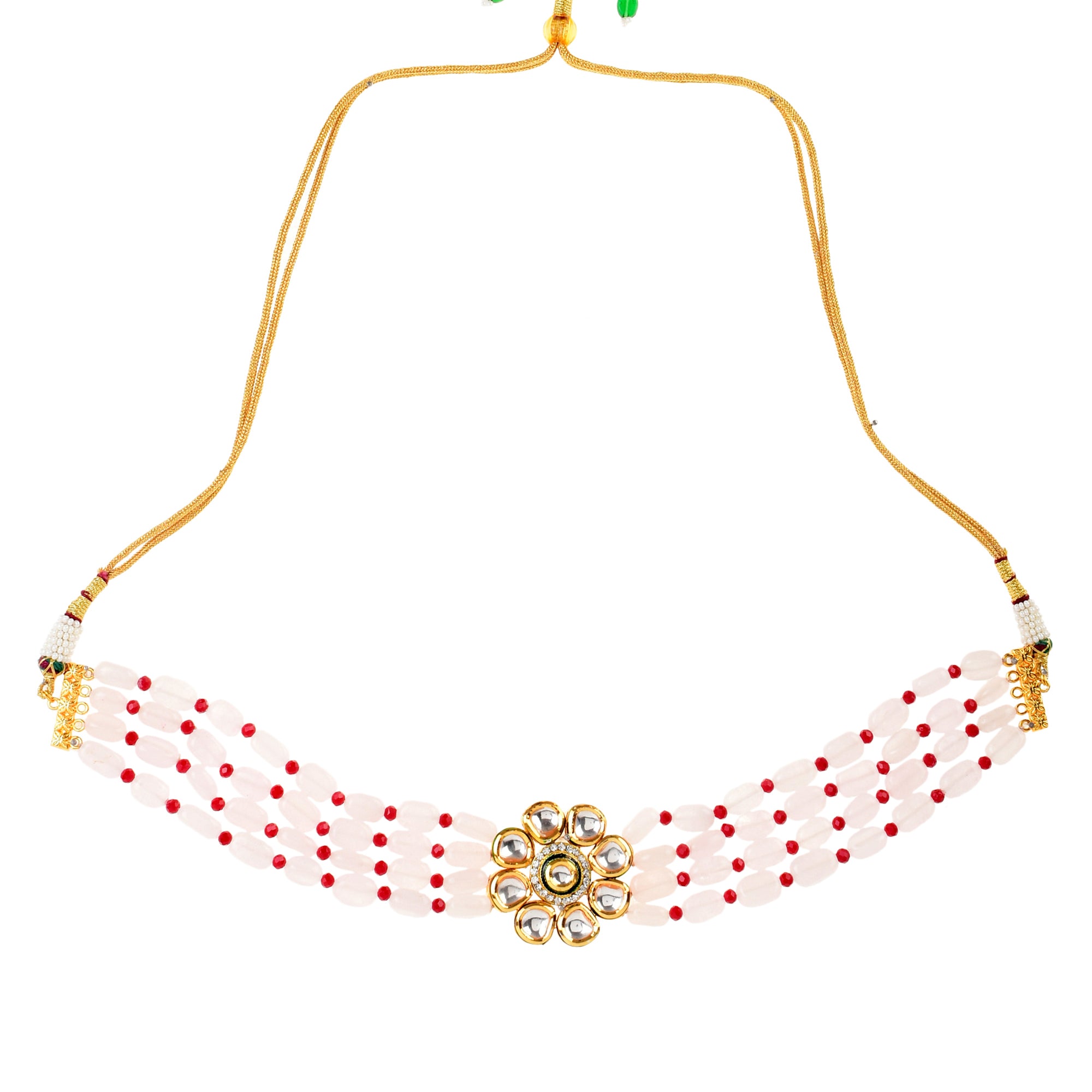 Pastel Pink mahroon beaded Gold Tone Kundan Inspired choker