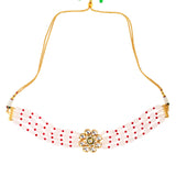 Pastel Pink mahroon beaded Gold Tone Kundan Inspired choker