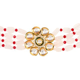 Pastel Pink mahroon beaded Gold Tone Kundan Inspired choker