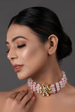 Pastel Pink mahroon beaded Gold Tone Kundan Inspired choker