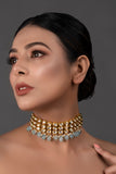Blue Gold Tone Kundan Beaded Choker Necklace