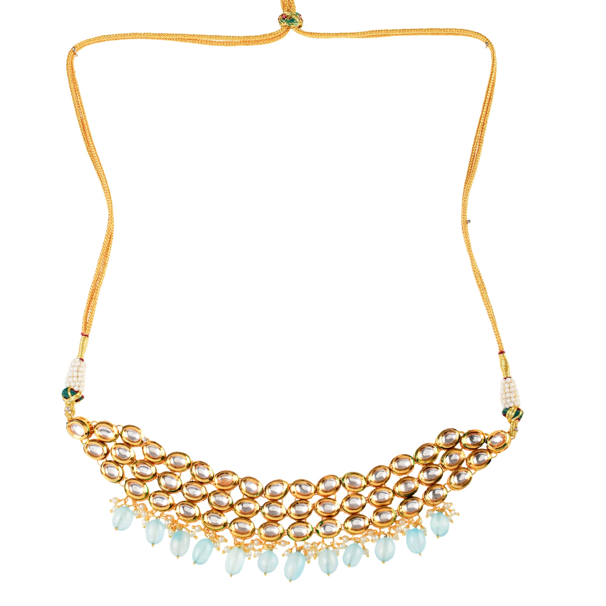 Blue Gold Tone Kundan Beaded Choker Necklace