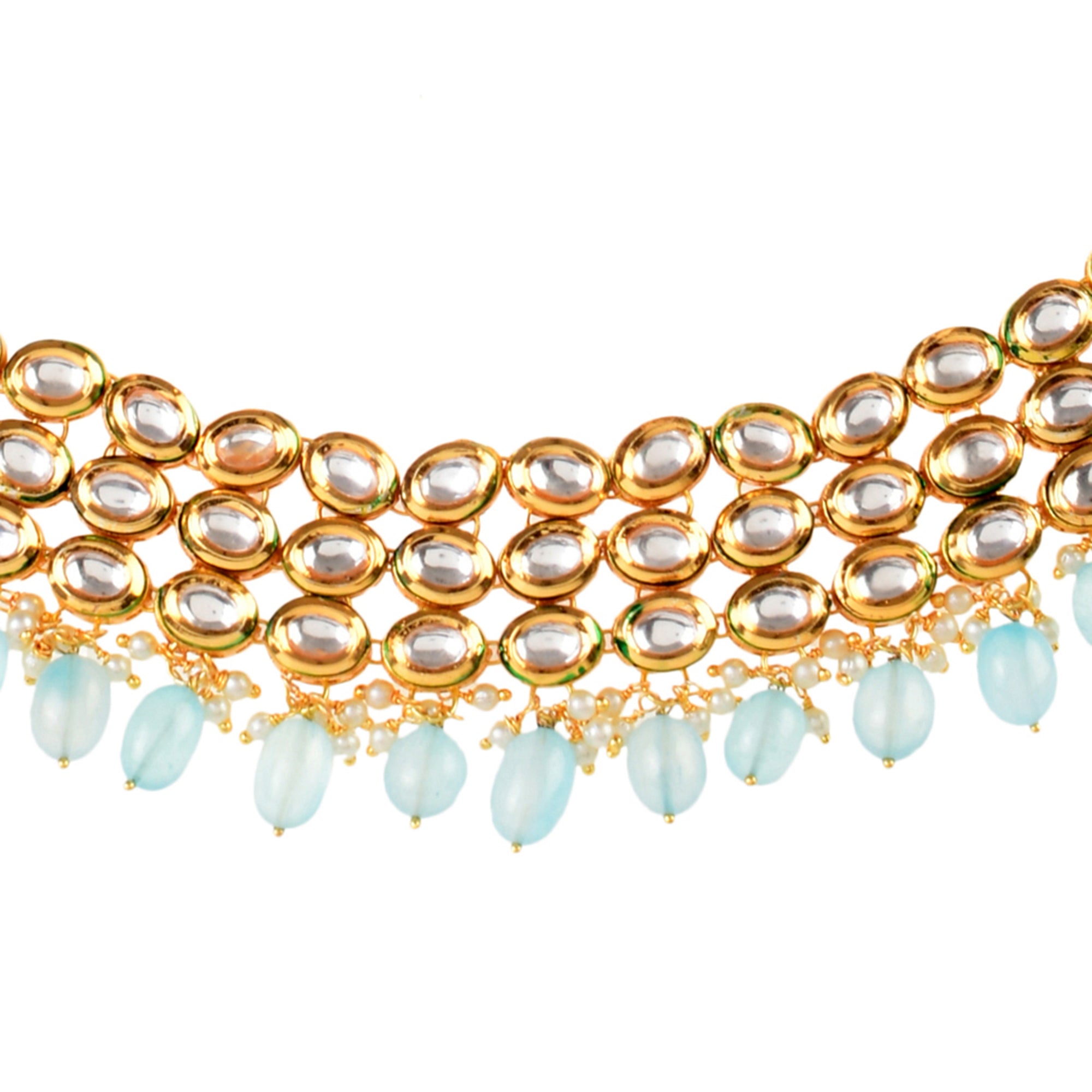 Blue Gold Tone Kundan Beaded Choker Necklace