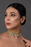 Blue Gold Tone Kundan Beaded Choker Necklace