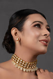 Ivory beaded Handcrafted Kundan Choker with earrings