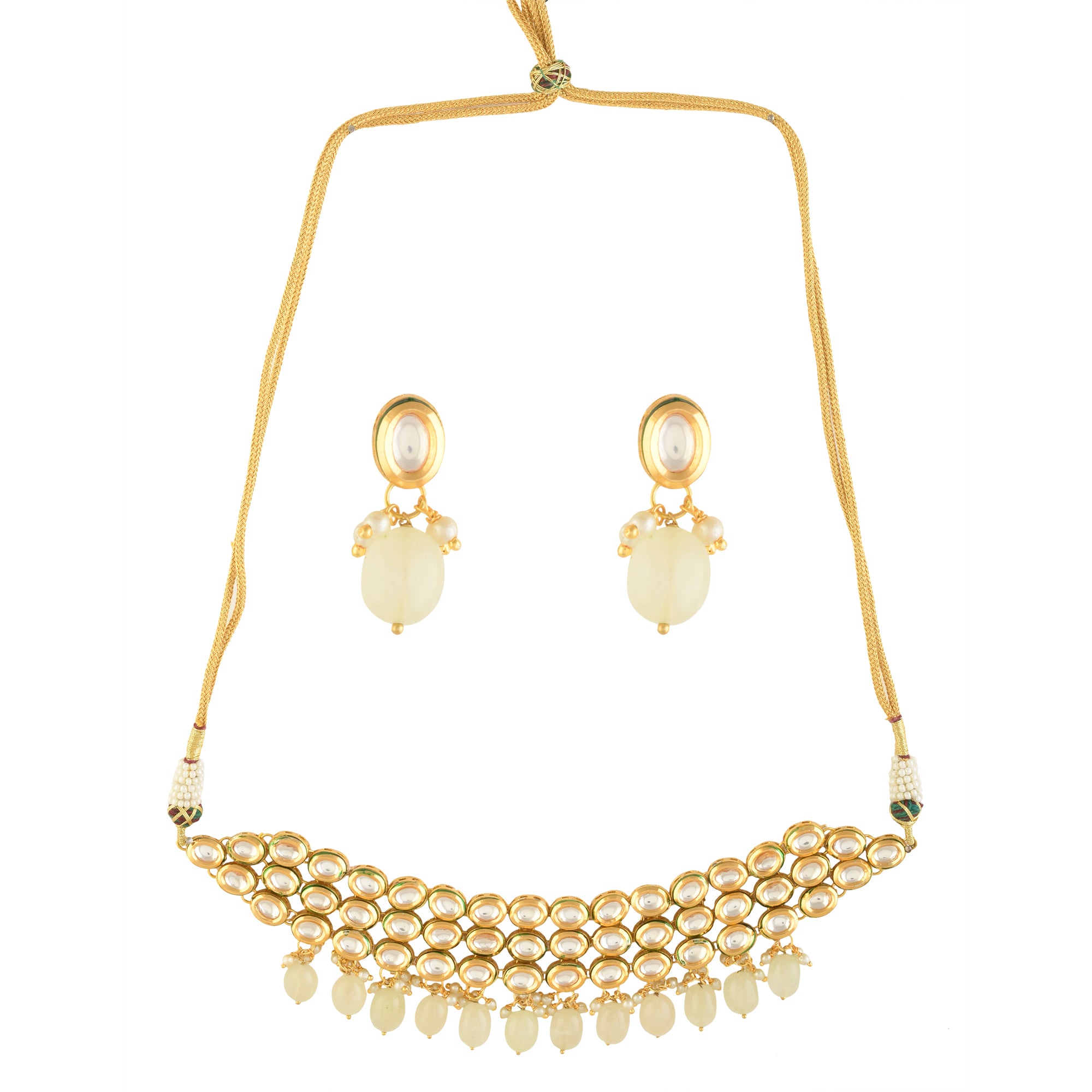 Ivory beaded Handcrafted Kundan Choker with earrings