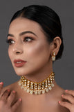 Ivory beaded Handcrafted Kundan Choker with earrings
