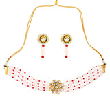 Pink mahroon beaded Gold Tone Kundan Inspired choker necklace with earrings
