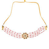Pink mahroon beaded Gold Tone Kundan Inspired choker necklace with earrings