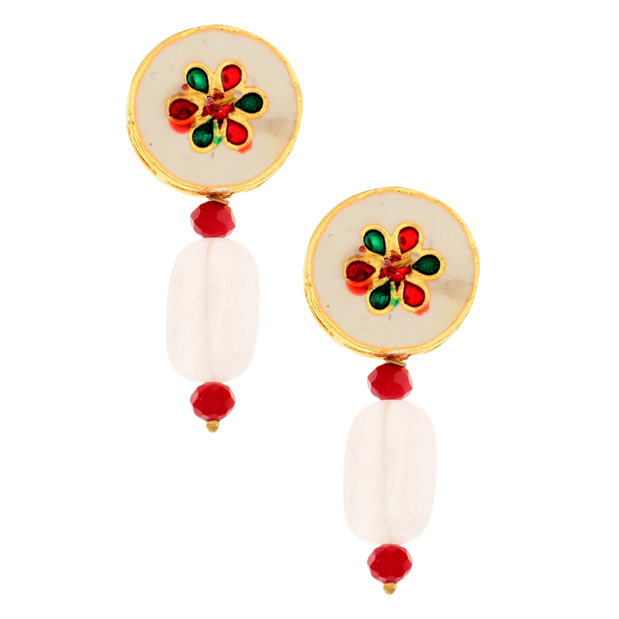 Pink mahroon beaded Gold Tone Kundan Inspired choker necklace with earrings