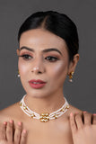 White Gold tone Kundan onyx Choker necklace with earrings