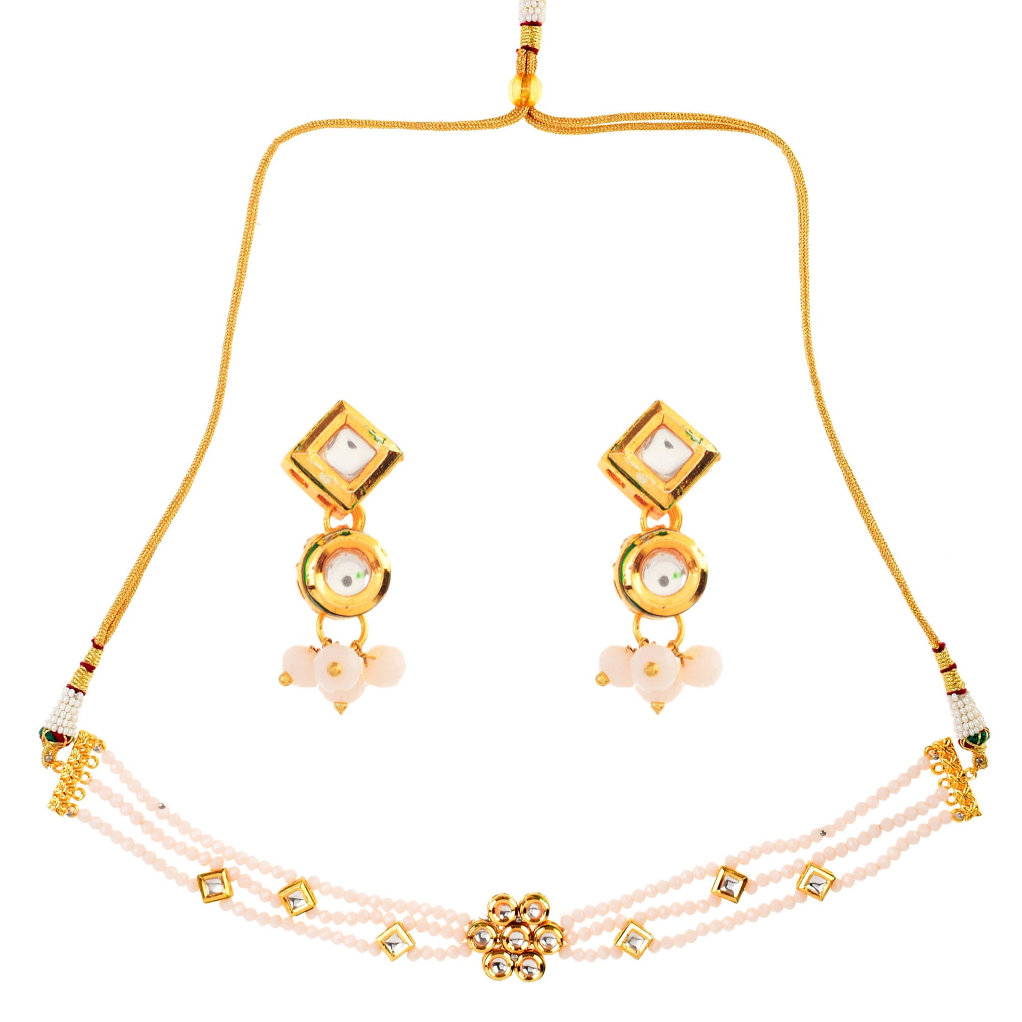 White Gold tone Kundan onyx Choker necklace with earrings