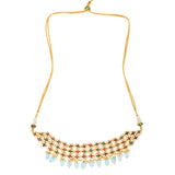 Blue Gold Tone Kundan Beaded Choker Necklace with earrings