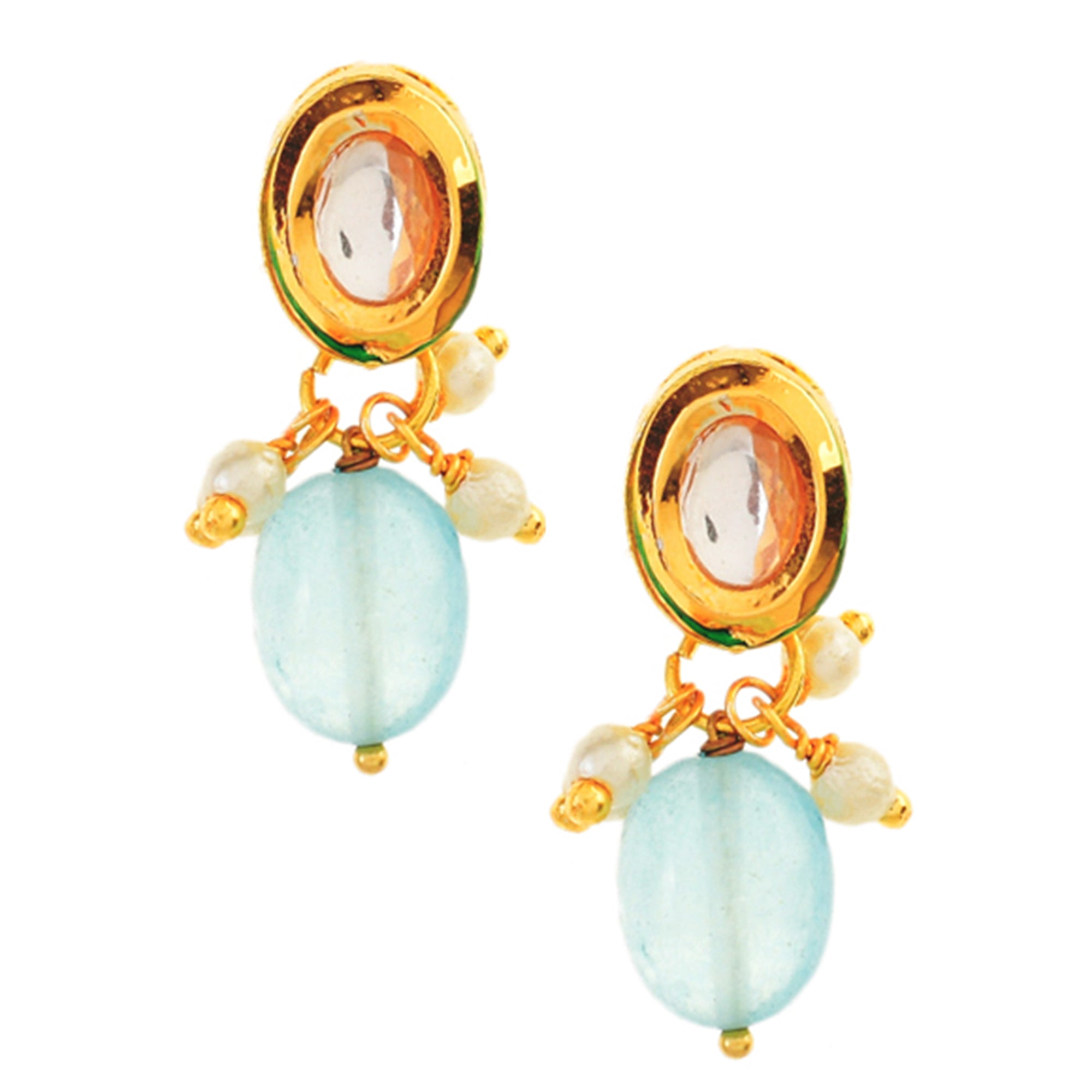 Blue Gold Tone Kundan Beaded Choker Necklace with earrings