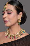 Gold toned multicolored beaded kundan necklace teamed with matching earrings & Maang Tikka