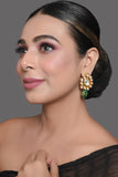 Gold toned green beaded Kundan earring