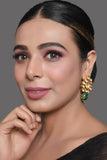 Gold toned green beaded Kundan earring
