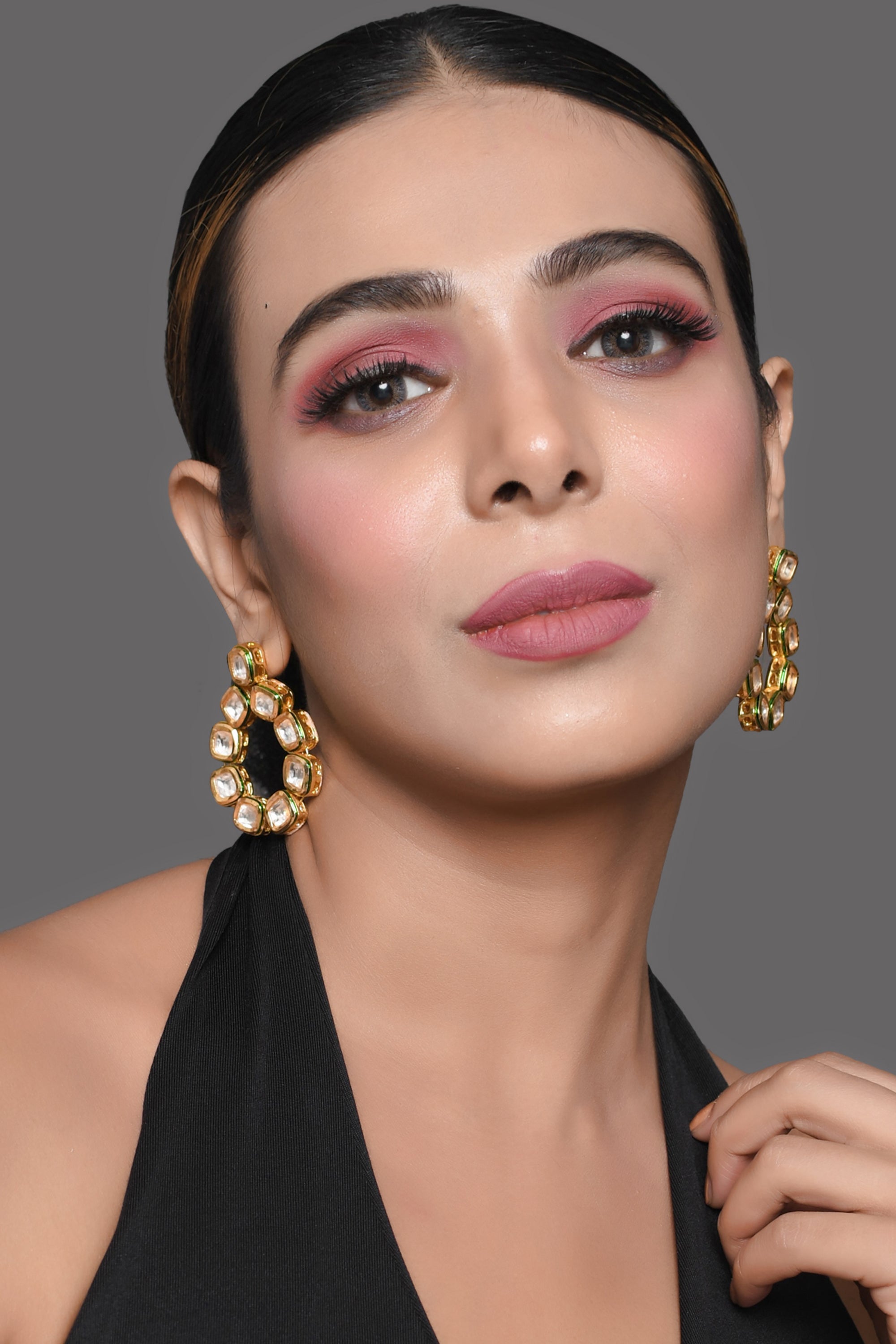 Gold Tone Handcrafted Kundan Earrings