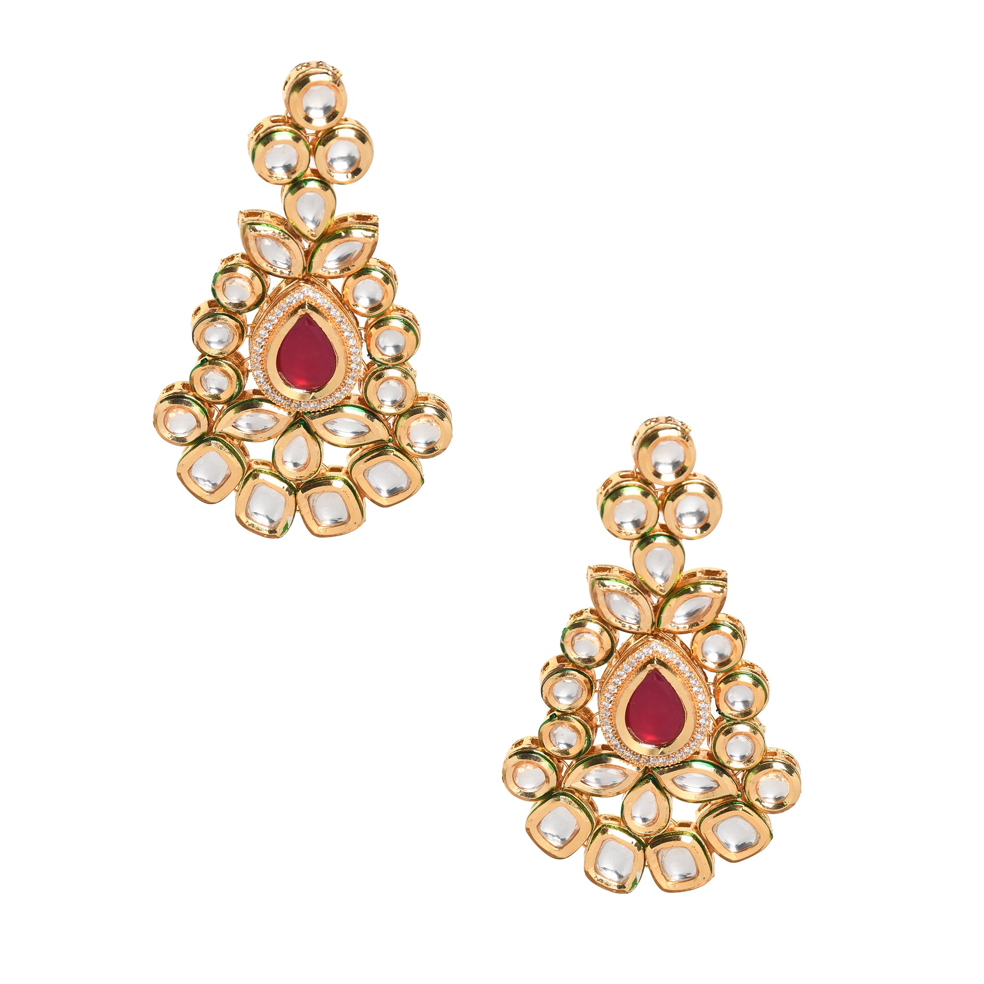 Red Gold toned Kundan inspired earrings