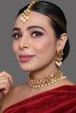 Pearl beaded kundan studded Choker necklace with matching earrings & Maang Tikka