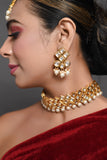 Pearl beaded kundan studded Choker necklace with matching earrings & Maang Tikka
