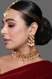 Pearl beaded kundan studded Choker necklace with matching earrings & Maang Tikka