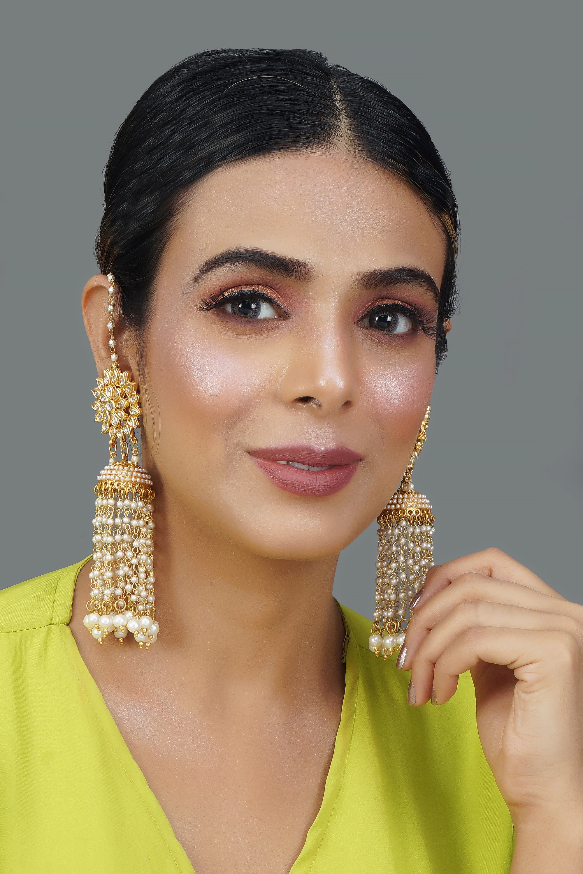 Kundan Floral Gold-Toned & White Classic Drop Earrings