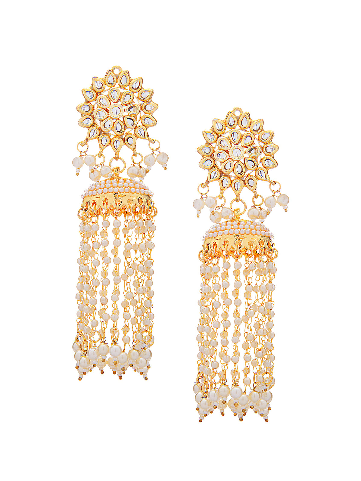 Kundan Floral Gold-Toned & White Classic Drop Earrings