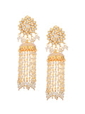 Kundan Floral Gold-Toned & White Classic Drop Earrings