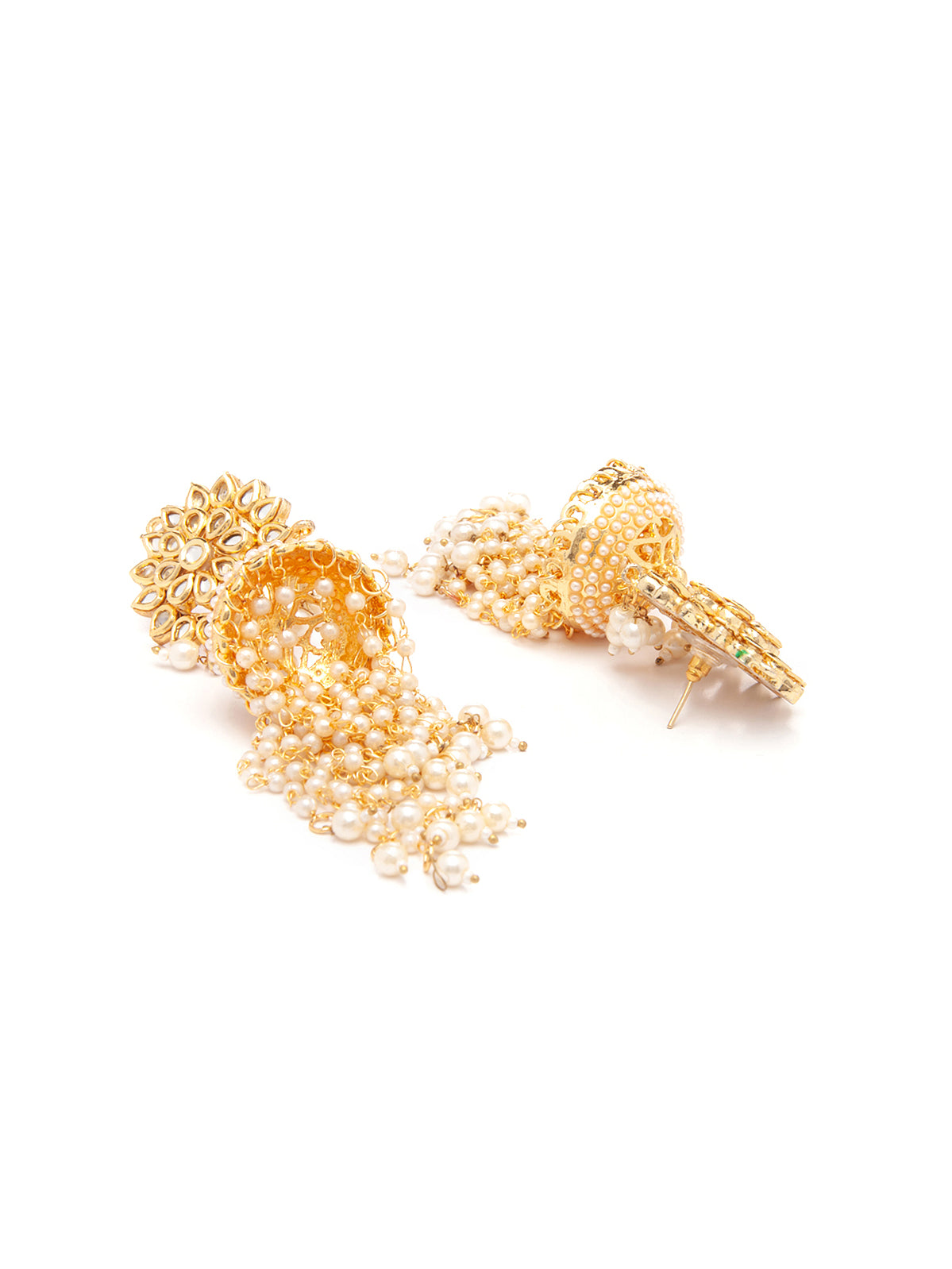 Kundan Floral Gold-Toned & White Classic Drop Earrings