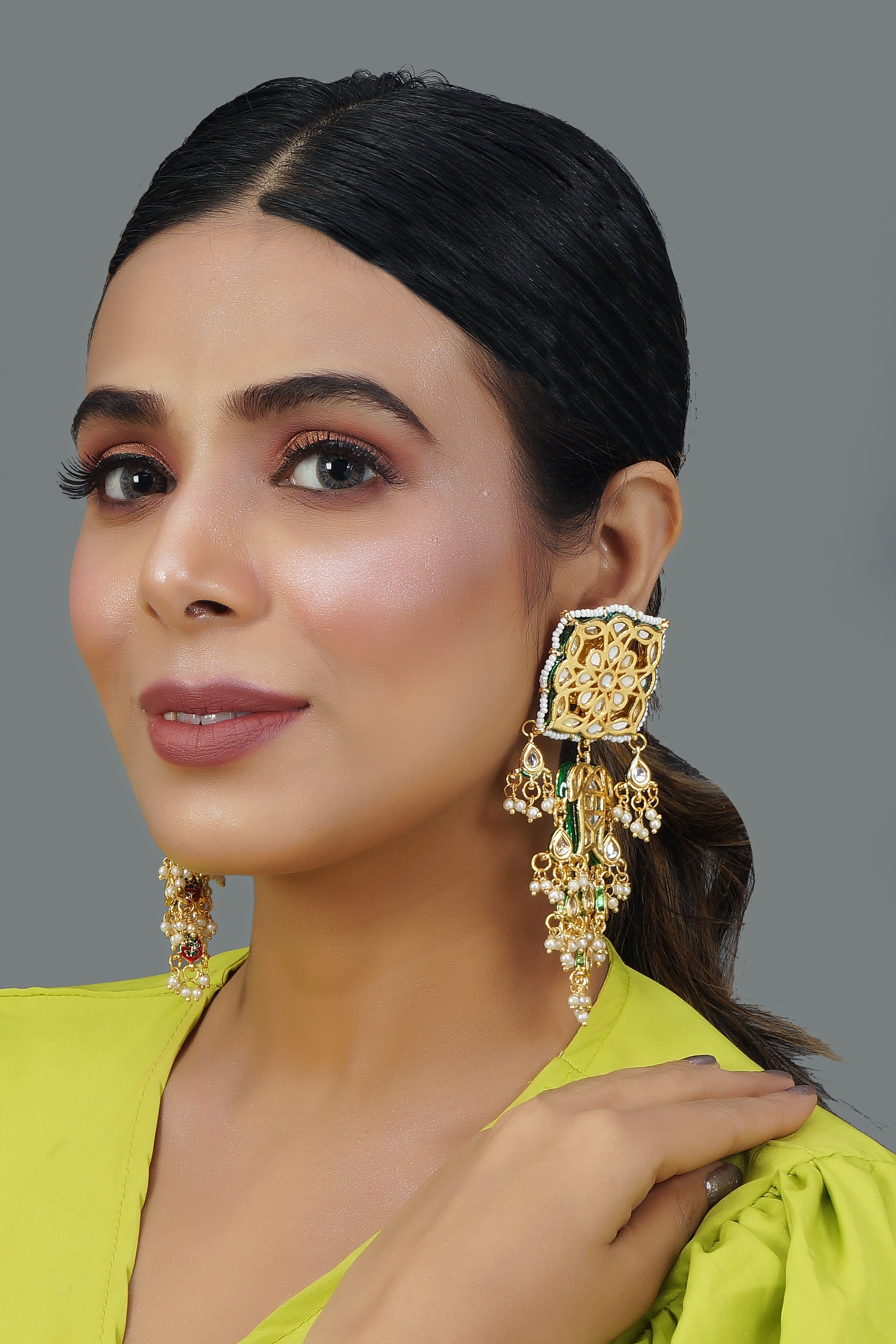 Kundan-Studded Classic Drop Earrings
