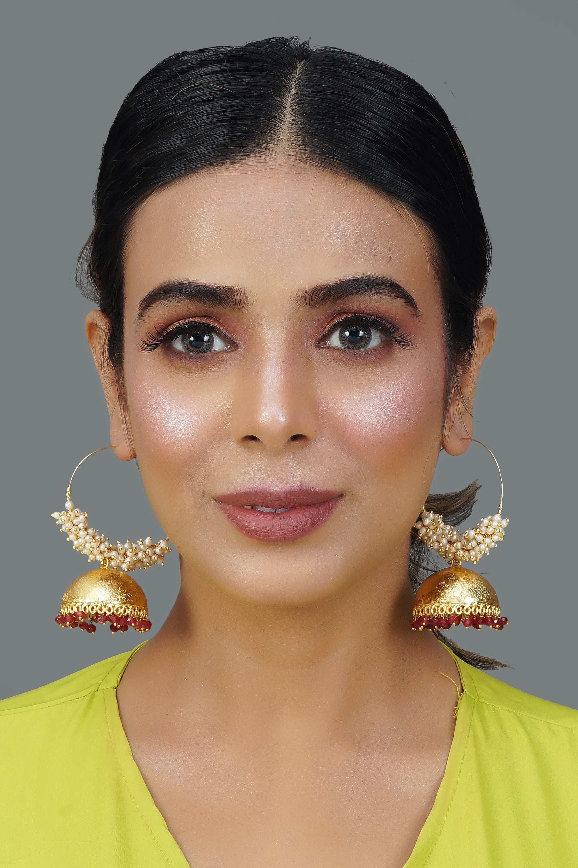 Pink Gold Tone Pearl Beaded Earrings