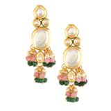 Pink Green Gold Tone Kundan Earrings