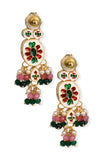 Pink Green Gold Tone Kundan Earrings