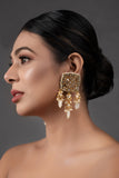 Cream Gold Toned  Kundan Earrings