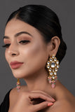 Handcrafted Pink Green Gold Tone Kundan Earrings