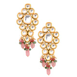 Handcrafted Pink Green Gold Tone Kundan Earrings