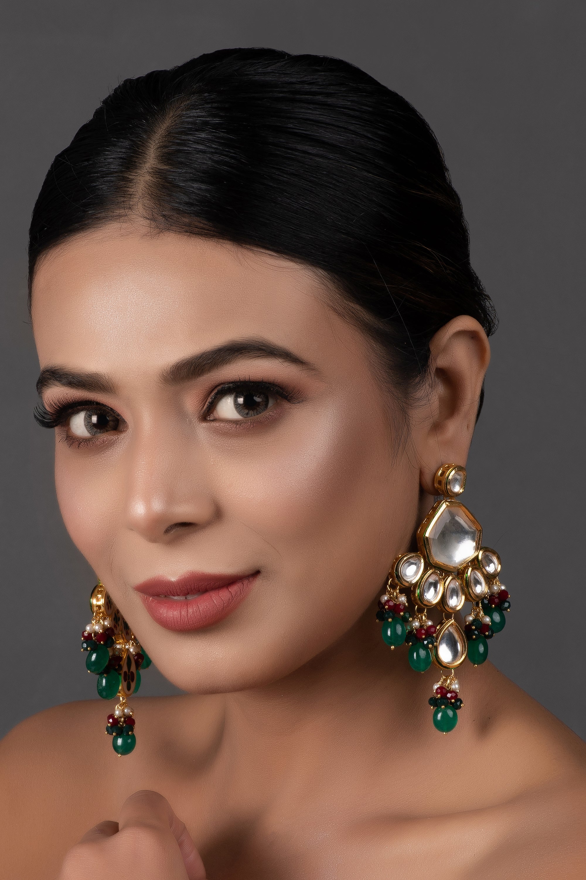 Handcrafted Emerald ruby Gold Tone Kundan Earrings