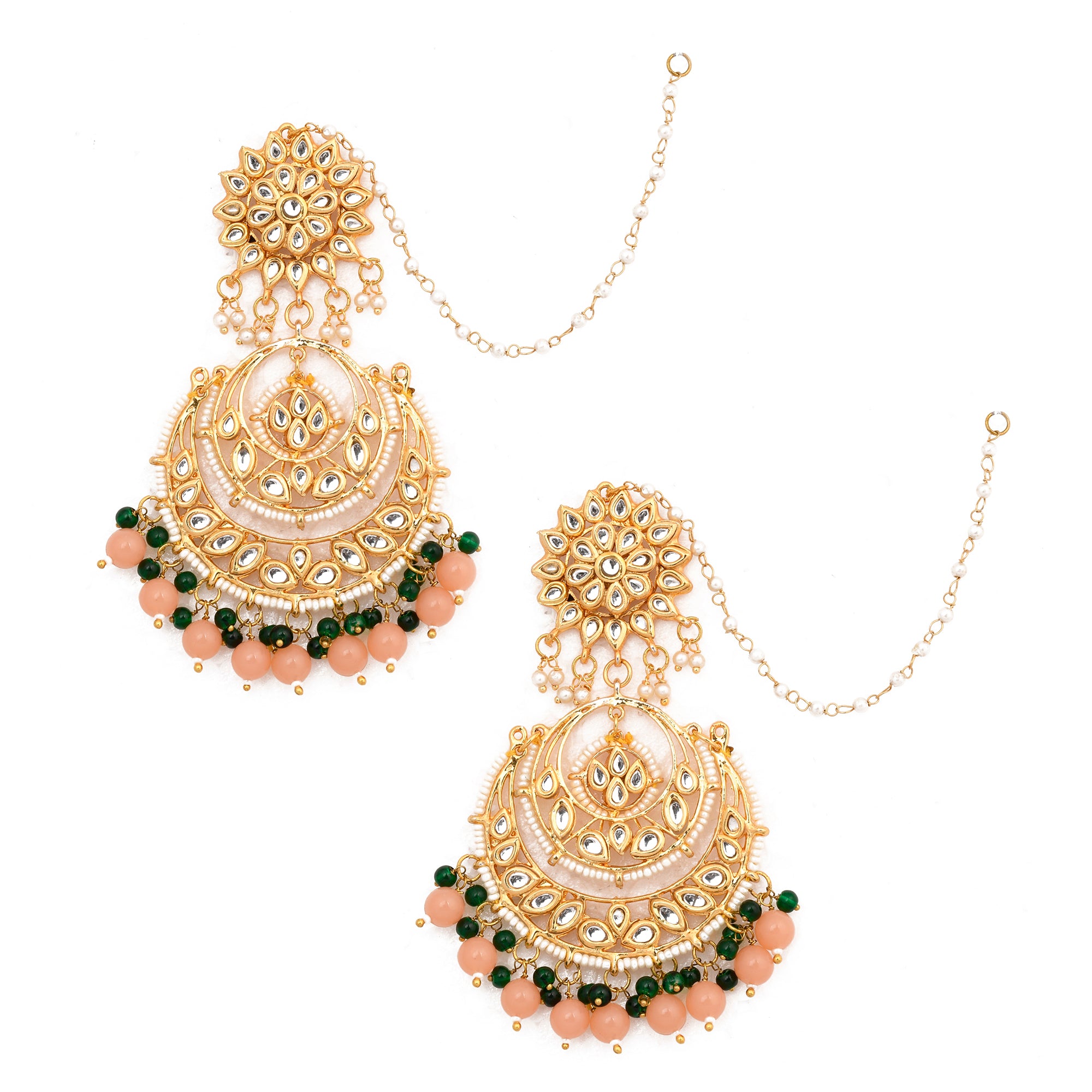 Peach beaded Kundan Chandbali
