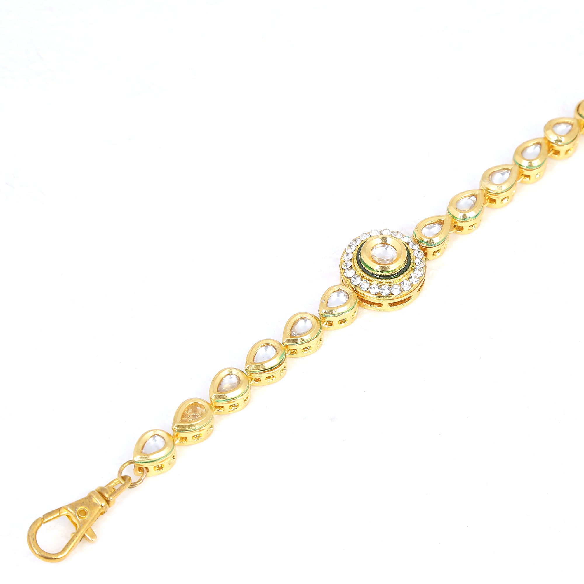 Gold toned kundan inspired bracelet with pearls