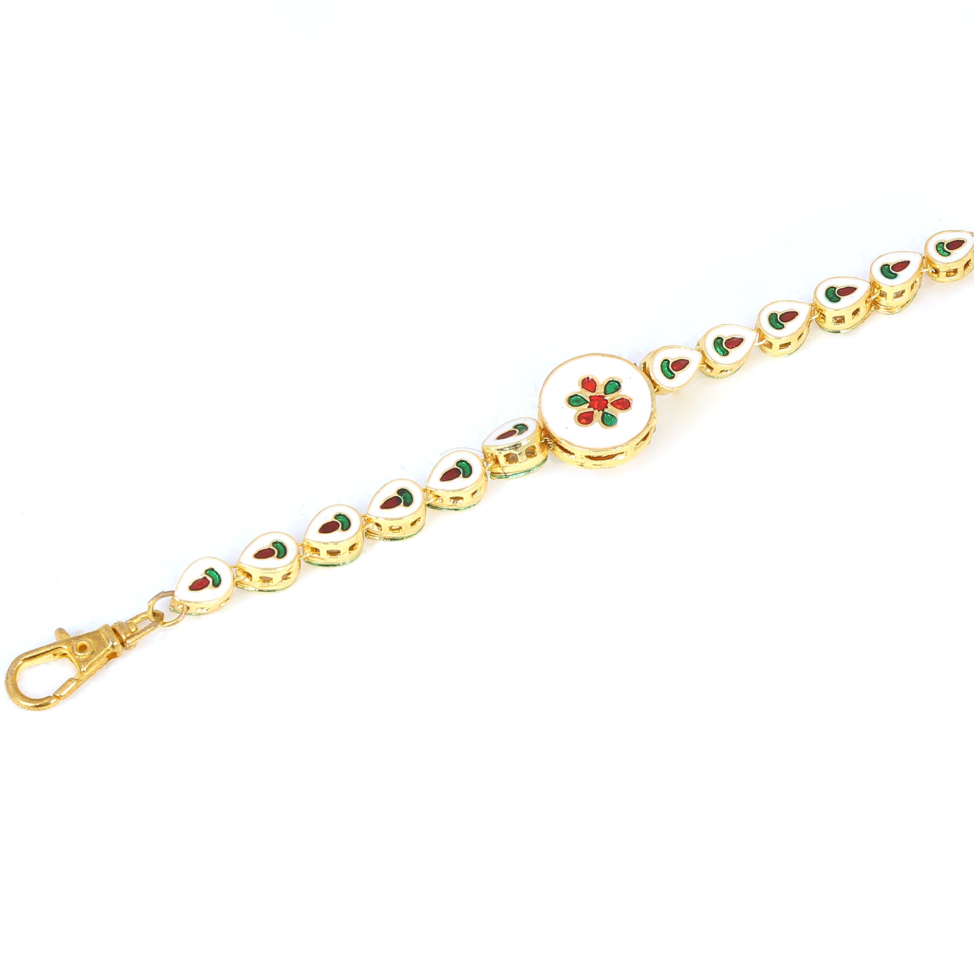 Gold toned kundan inspired bracelet with pearls