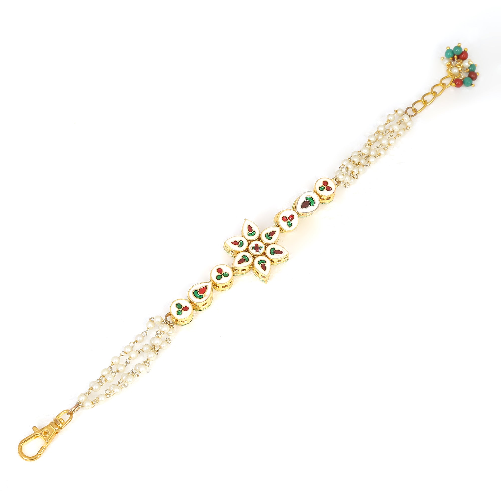 Floral Kundan Gold Tone bracelet with multicolor beads