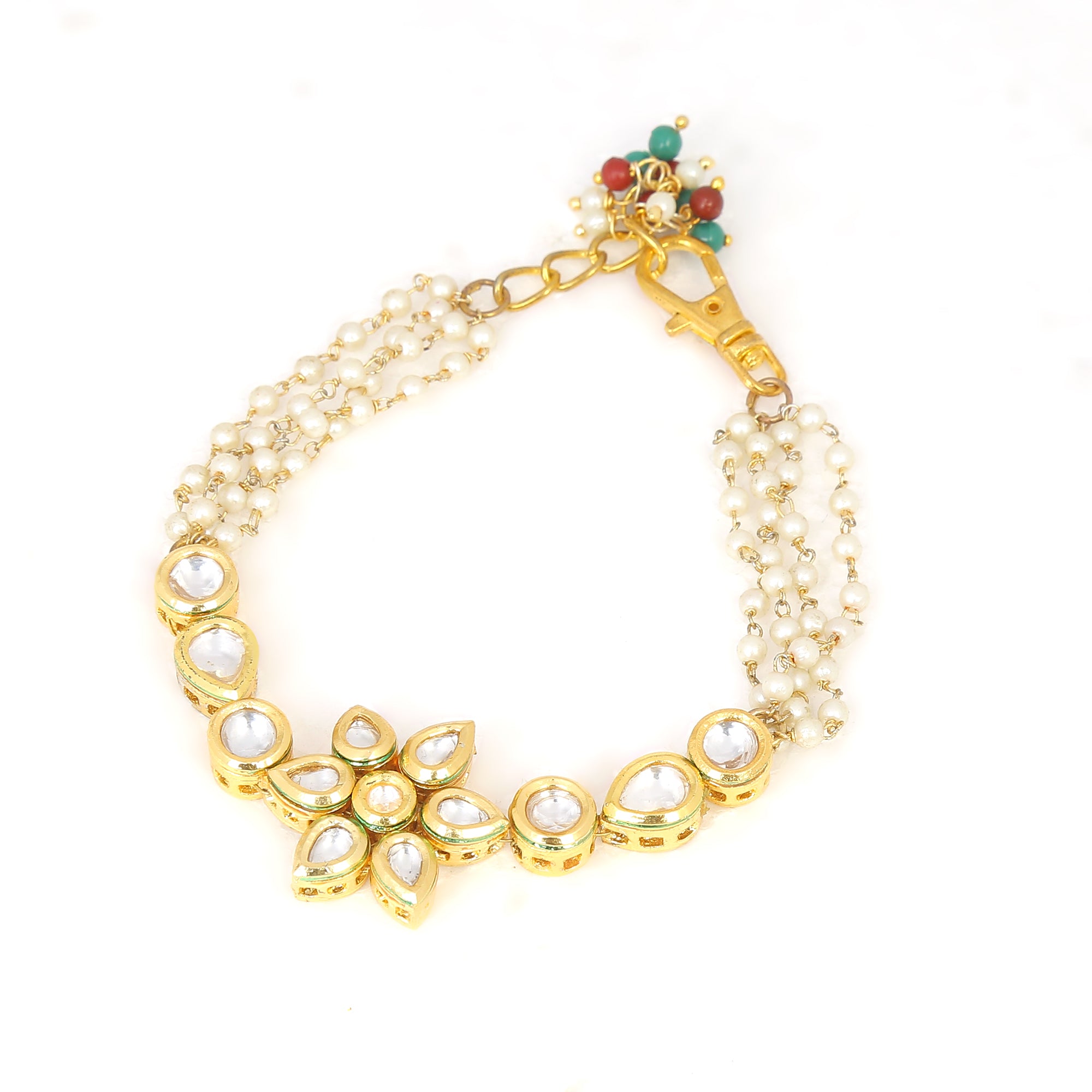 Floral Kundan Gold Tone bracelet with multicolor beads