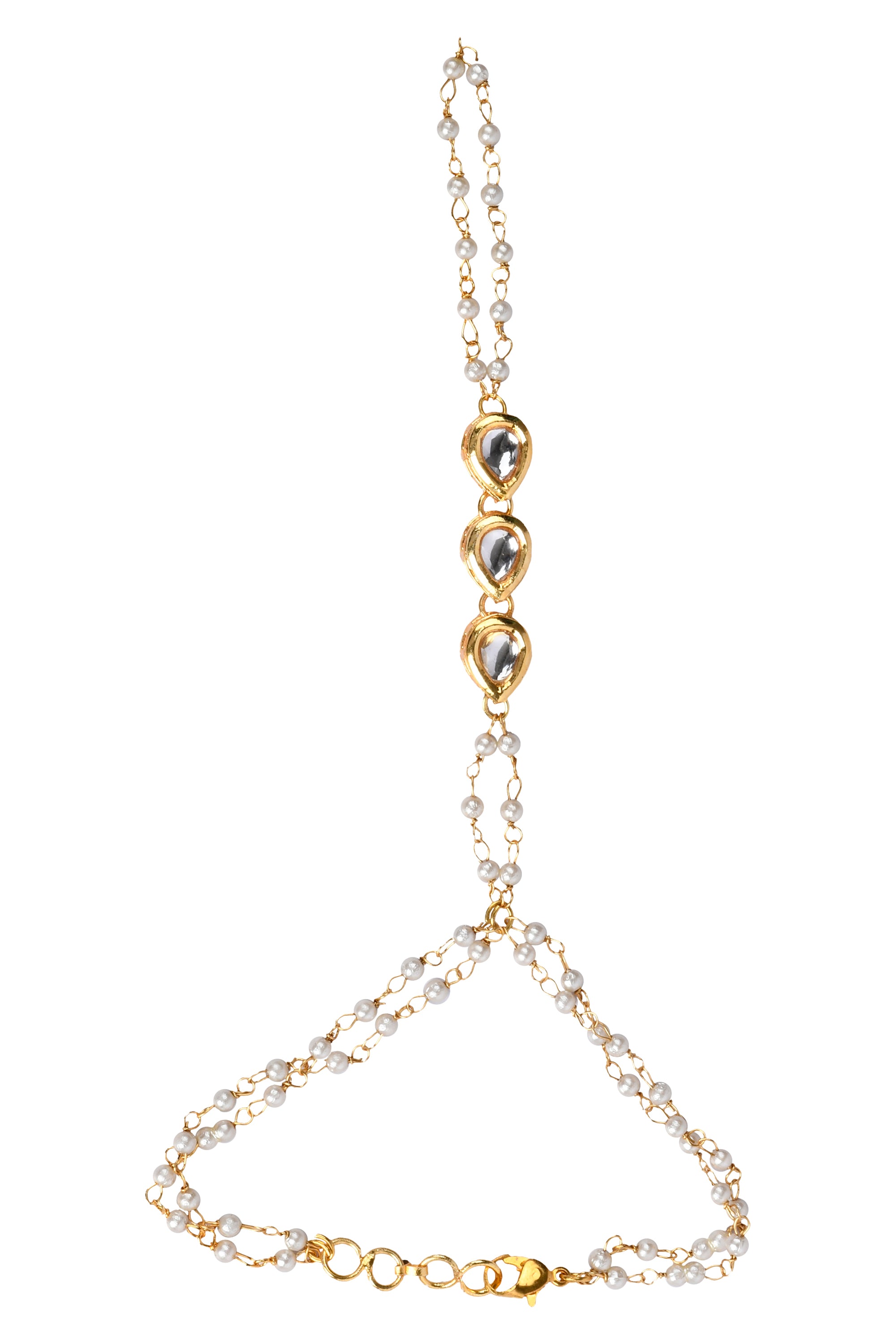 Gold toned kundan hathphool